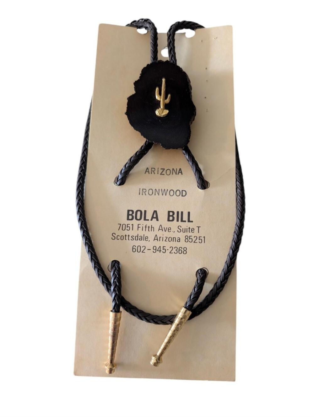 Vintage Bola Bill Scottsdale, Arizona Ironwood Cactus Bolo Tie Bennett Clasp.